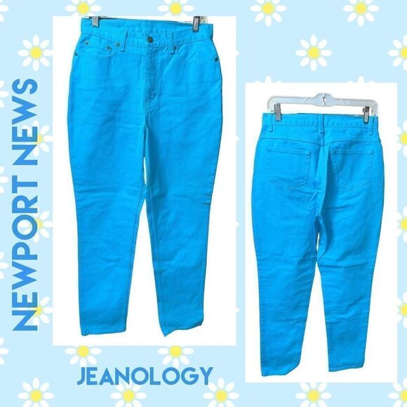 Newport News Jeanology Turquoise Denim Jeans Straight Leg Mom Jeans 10-BNWOT - Picture 1 of 9